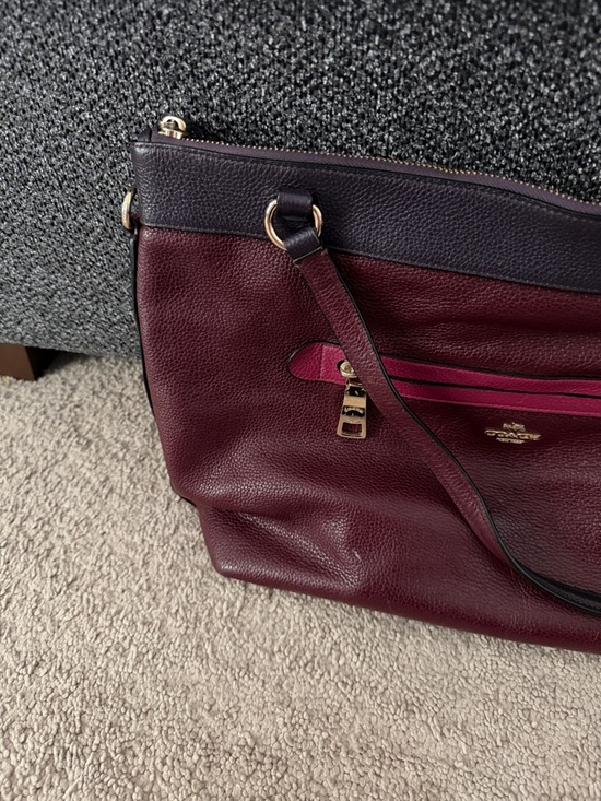 Coach Tyler Colorblock Pebbled Leather Tote in burgundy and purple - Picture 3 of 14